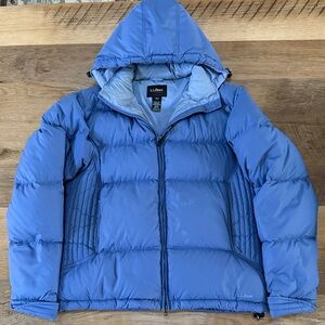 L.L. Bean Vintage Blue Down Puffer Jacket w/Matching Acorn Fleece Scarf